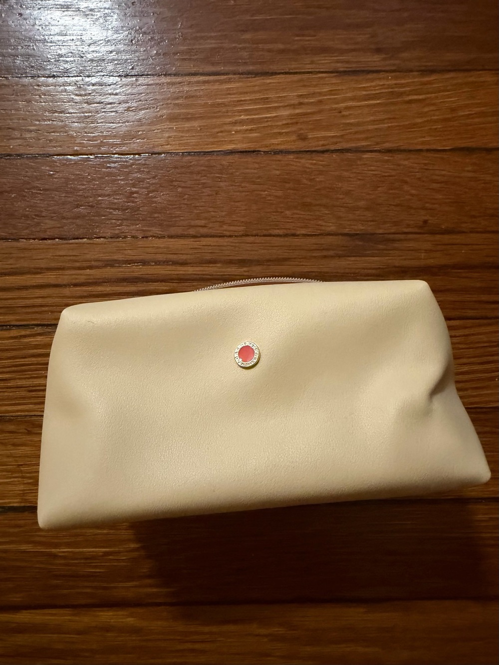 Bulgari Cream Cosmetic Pouch with Coral Accent Button